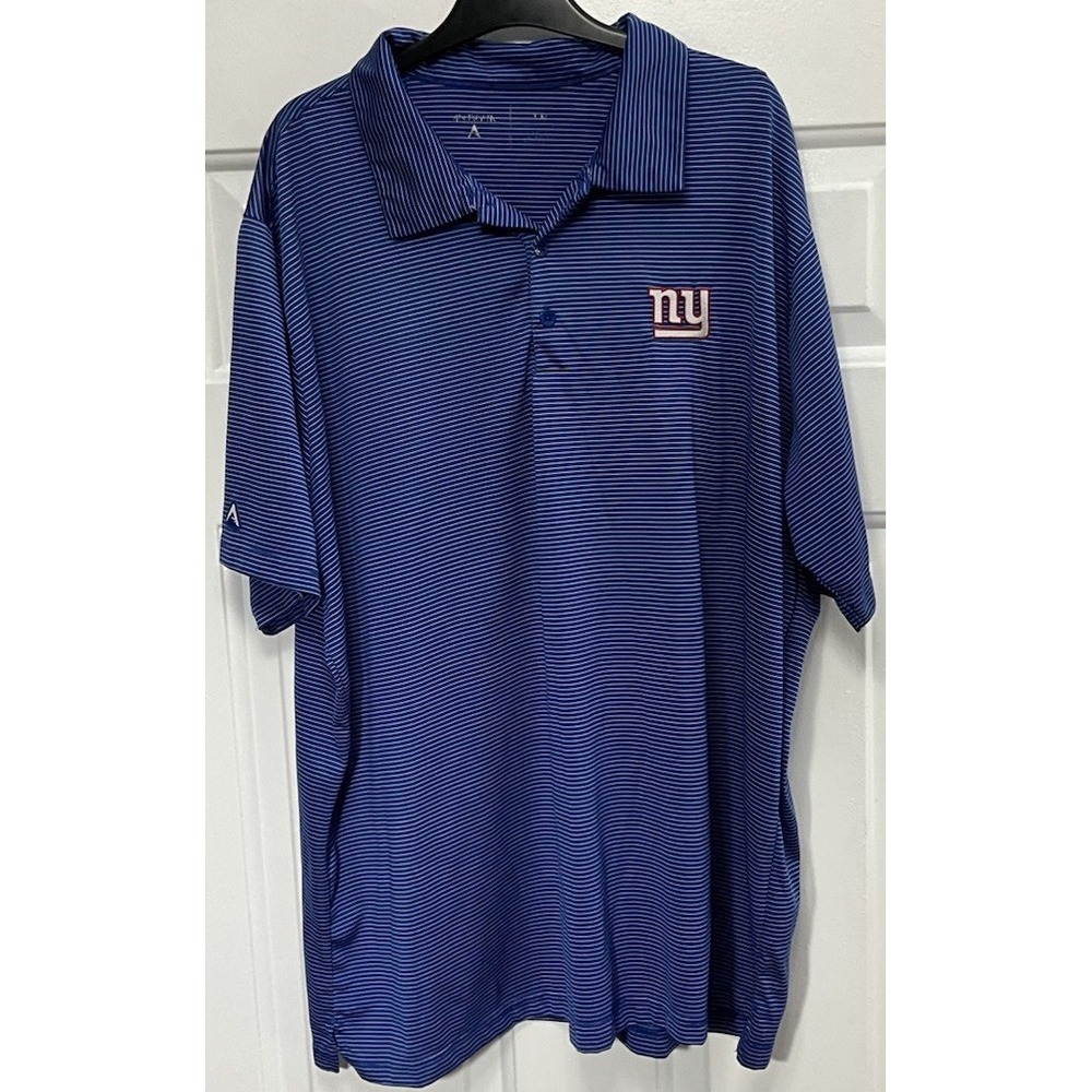 NFL Football New York Giants Embroidered Royal Blue Striped Polo Shirt Men's XXL